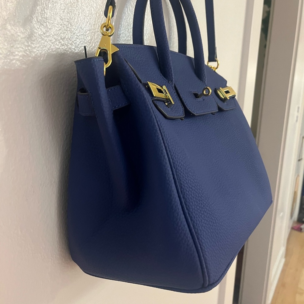 Chic Royal Blue Structured Satchel with Gold Hardware - Picture 2 of 10